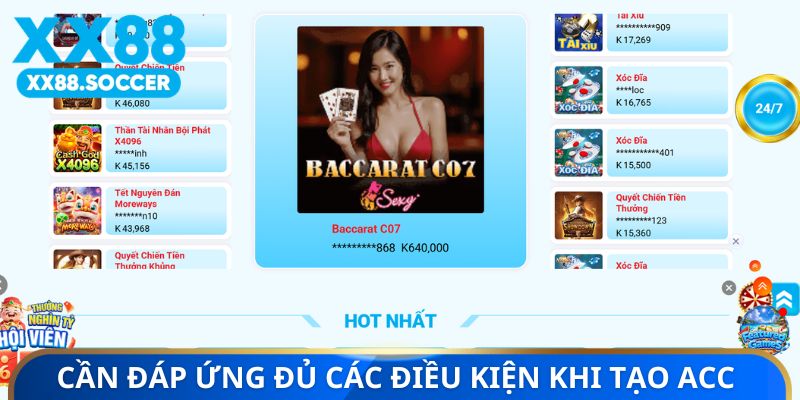 Người chơi cần đáp ứng các điều kiện để tạo acc thành công